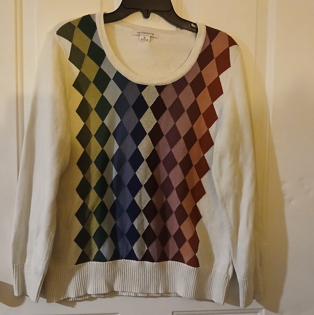VTG Liz Claiborne Multicolor Argyle Women's XL Sweater (012726C)
